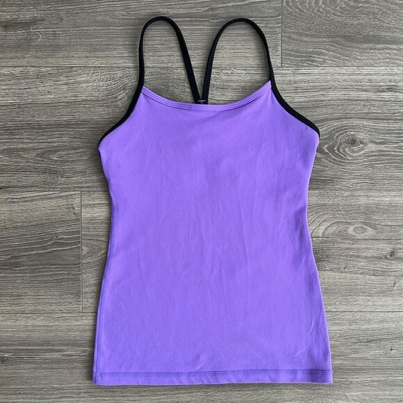 LULULEMON Power Y Tank Top Size 4 Luon Purple Black Trim Activewear Yoga Workout - Picture 1 of 7